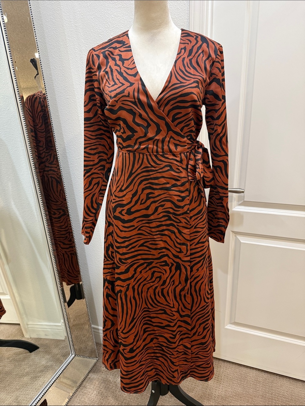 Sweet Baby Jamie Rust and Black Long Sleeve Wrap Dress